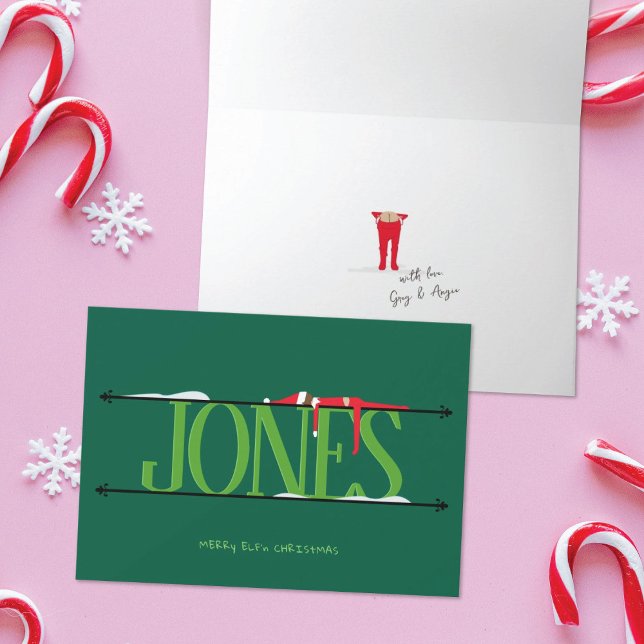Elf Shenanigans Name Sign Hunter Green Folded Card (Creator Uploaded)