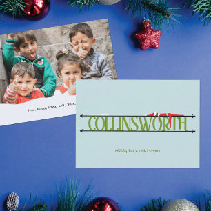Elf Shenanigans Name Sign Photo Christmas Card