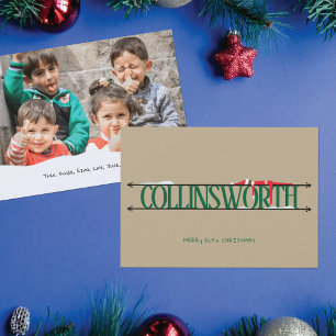 Elf Shenanigans Name Sign Photo Christmas Card