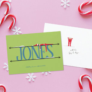 Elf Shenanigans Name Sign Teal & Green Christmas Holiday Card