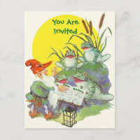 Elf sing Frogs Cattails Party birthday INVITATIONS