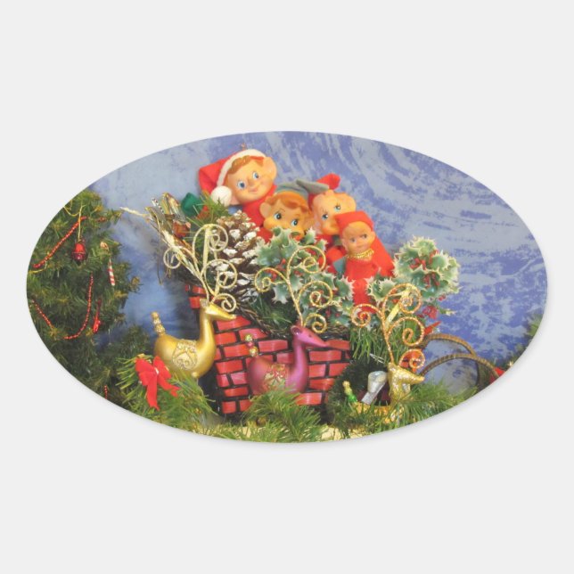 Elf Sleigh Oval Sticker (Front)