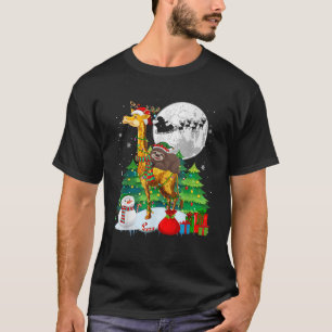 Elf Sloth Riding Santa Reindeer Giraffe Christmas  T-Shirt