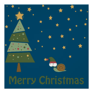 Elf Snail Christmas Scene Poster