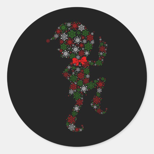 Elf Snowflake Xmas Tree Lights Merry Christmas Boy Classic Round Sticker (Front)