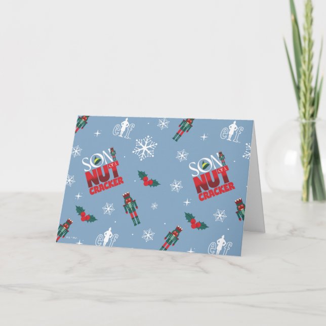 Elf "Son of a Nutcracker" Winter Pattern Holiday Card (Front)
