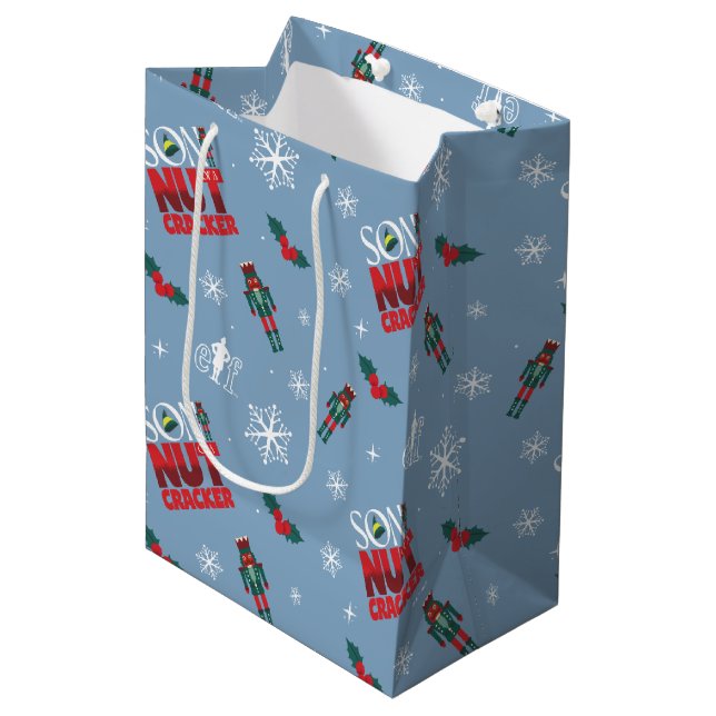 Elf "Son of a Nutcracker" Winter Pattern Medium Gift Bag (Front Angled)