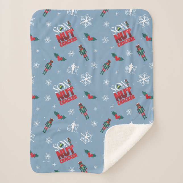 Elf "Son of a Nutcracker" Winter Pattern Sherpa Blanket (Front)