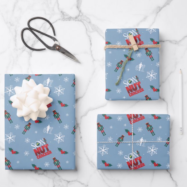 Elf "Son of a Nutcracker" Winter Pattern Wrapping Paper Sheet (Front)