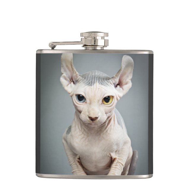 Elf Sphinx Cat Photograph Hip Flask (Front)