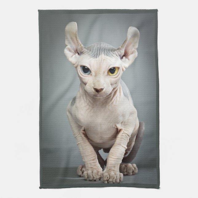 Elf Sphinx Cat Photograph Tea Towel (Vertical)