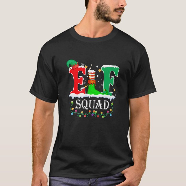 Elf Squad Christmas Lights Xmas Family Matching Pa T-Shirt (Front)