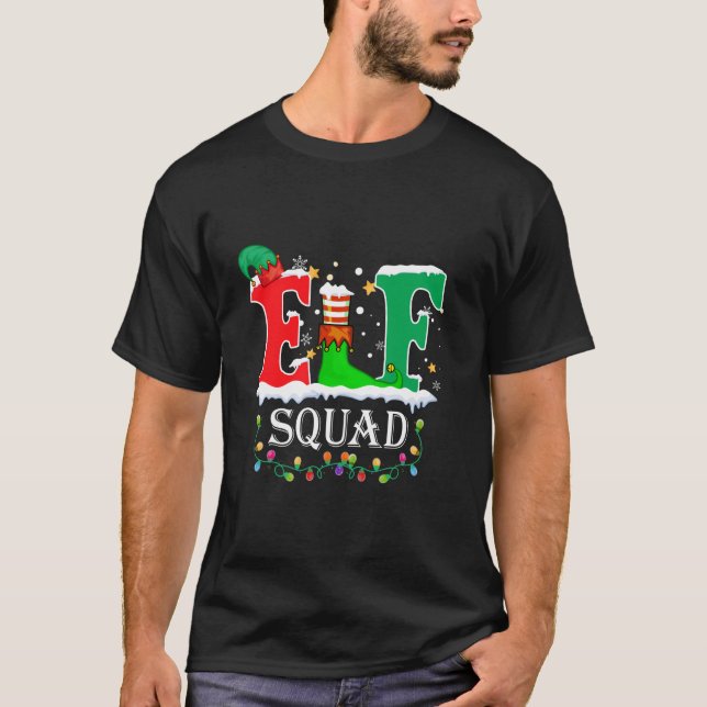 Elf Squad Christmas Lights Xmas Family Matching Pa T-Shirt (Front)