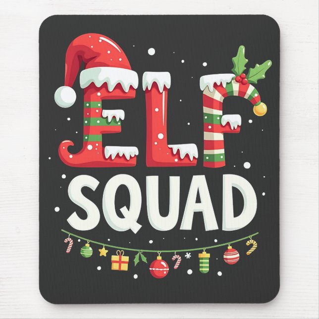 Elf Squad Funny Matching Christmas Outfit  Mouse Mat (Front)