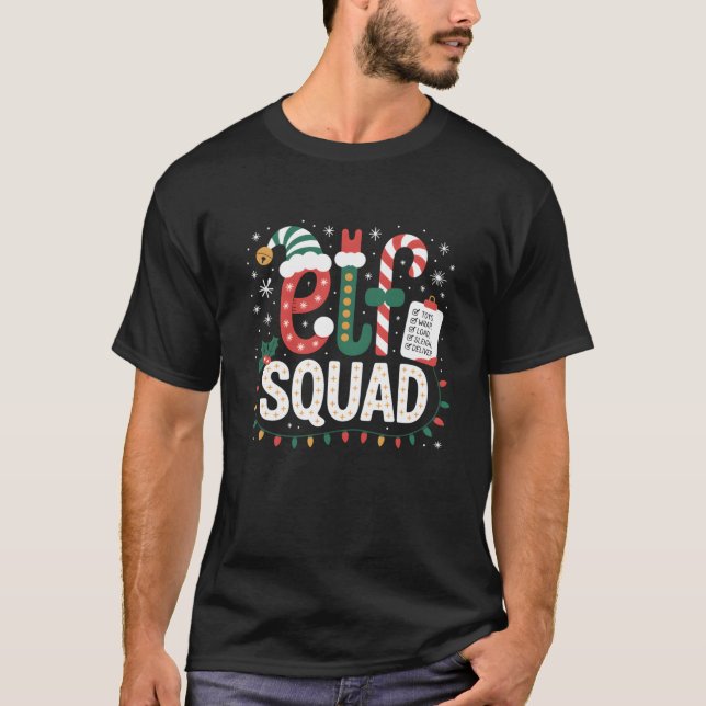 Elf Squad Santa Checklist Christmas Lights Family  T-Shirt (Front)