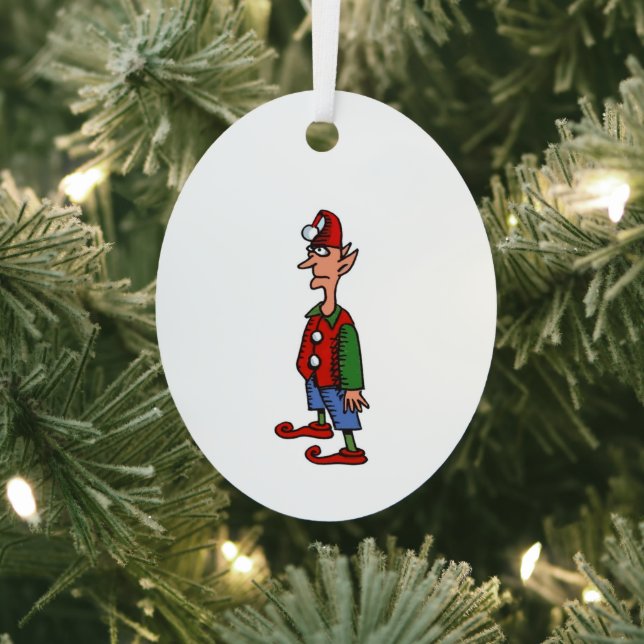 Elf Standing At Attention oval metal ornament (Insitu)