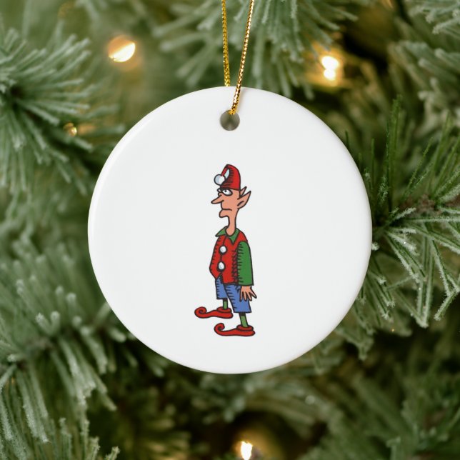 Elf Standing At Attention round ceramic ornament (Tree)