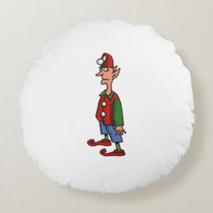 Elf Standing At Attention round green poly pillow