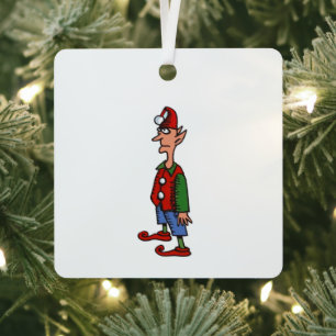 Elf Standing At Attention square metal ornament