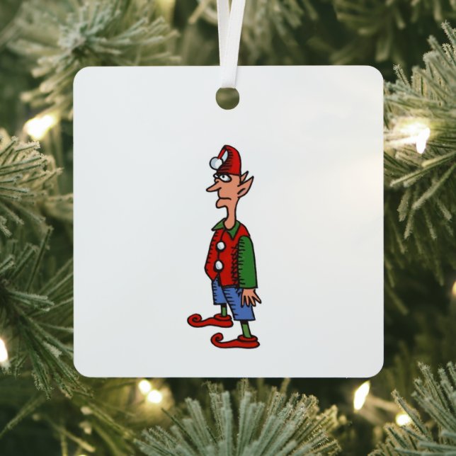 Elf Standing At Attention square metal ornament (Insitu)