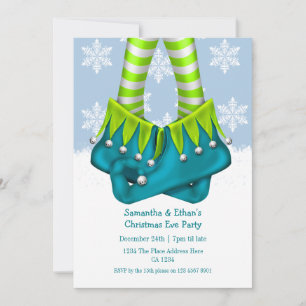 Elf Stockings And Boots Snowflake Christmas Party Invitation
