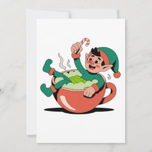 Elf taking a Matcha Bathtub For Elf Christmas Thank You Card