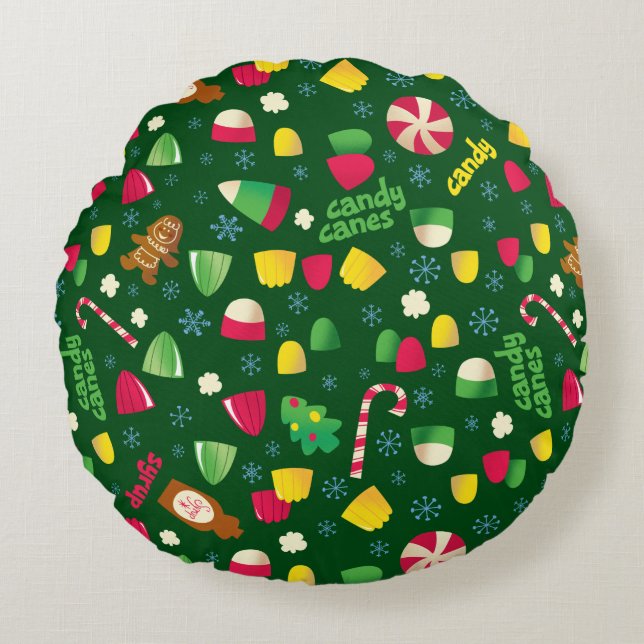 Elf the Movie Candy Pattern Round Cushion (Front)