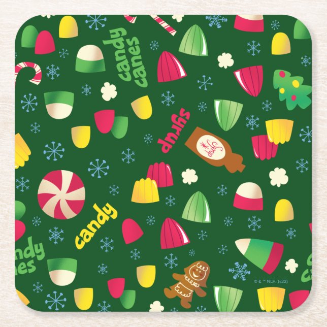 Elf the Movie Candy Pattern Square Paper Coaster (Front)