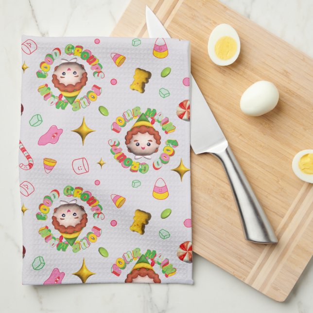Elf the Movie | Four Main Food Groups Pattern Tea Towel (Quarter Fold)