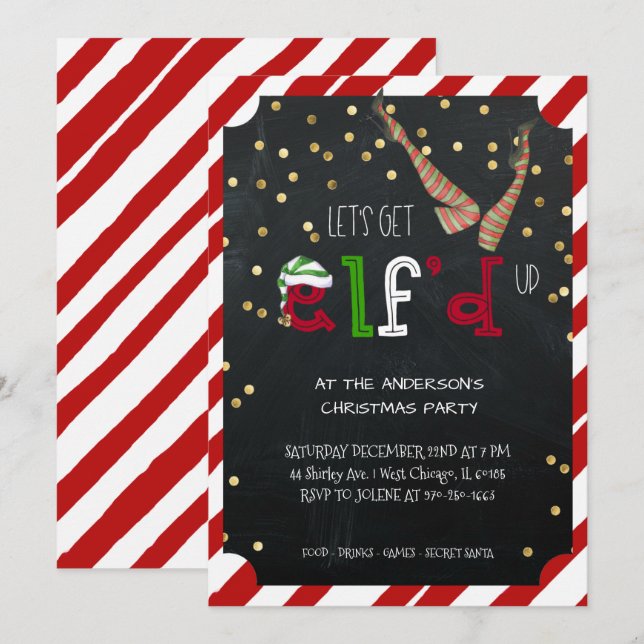 Elf Themed Holiday Christmas Party Invitation (Front/Back)