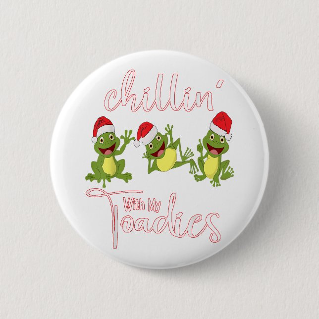 Elf Toad Frog Pun Toadally Ready for Christmas 6 Cm Round Badge (Front)