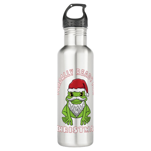 Elf Toad Frog Pun Toadally Ready for Christmas 710 Ml Water Bottle (Front)