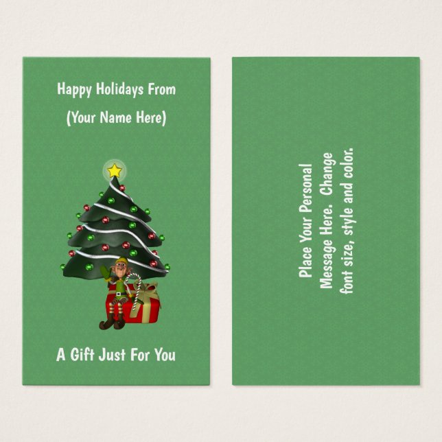 Elf Tree Gift Christmas Holiday Gift Card Tag (Front & Back)