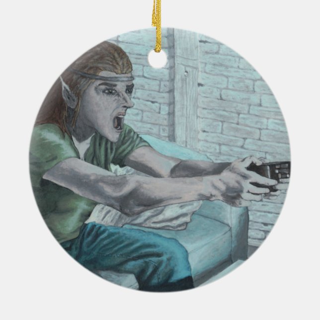 Elf Video Game Player Fantasy Art Ornament (Back)