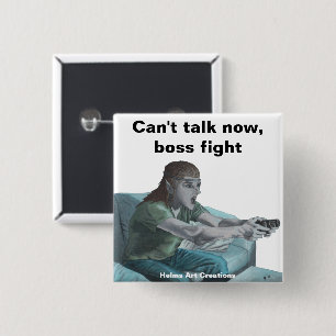 Elf Video Gamer Boss Fight Fantasy Art Button
