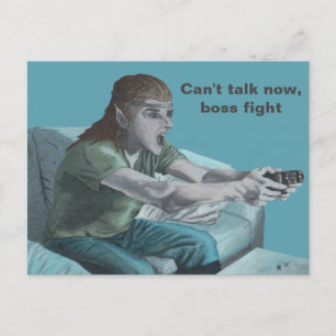 Elf Video Gamer Boss Fight Fantasy Art Postcard