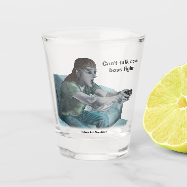 Elf Video Gamer Boss Fight Fantasy Art Shot Glass (Front)