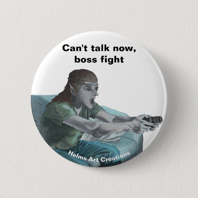 Elf Video Gamer Game Boss Fight Fantasy Art Button (Front)