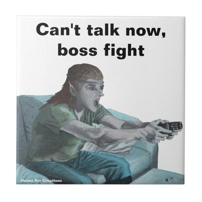 Elf Video Gamer Playing Video Games Fantasy Tile (Front)