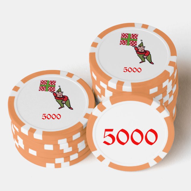 Elf w Polka Dot Gift orange 5000 stripe poker chip (Stack)