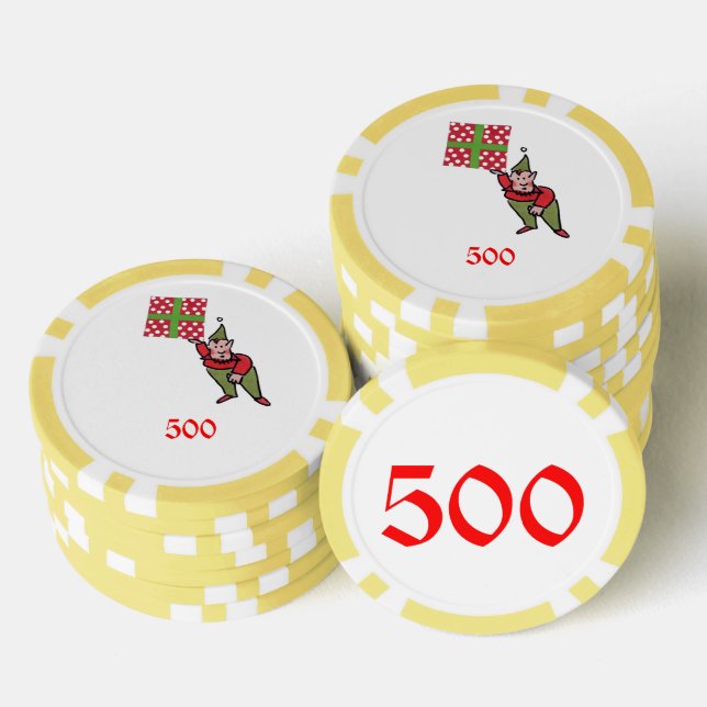Elf w Polka Dot Gift yellow 500 striped poker chip (Stack)