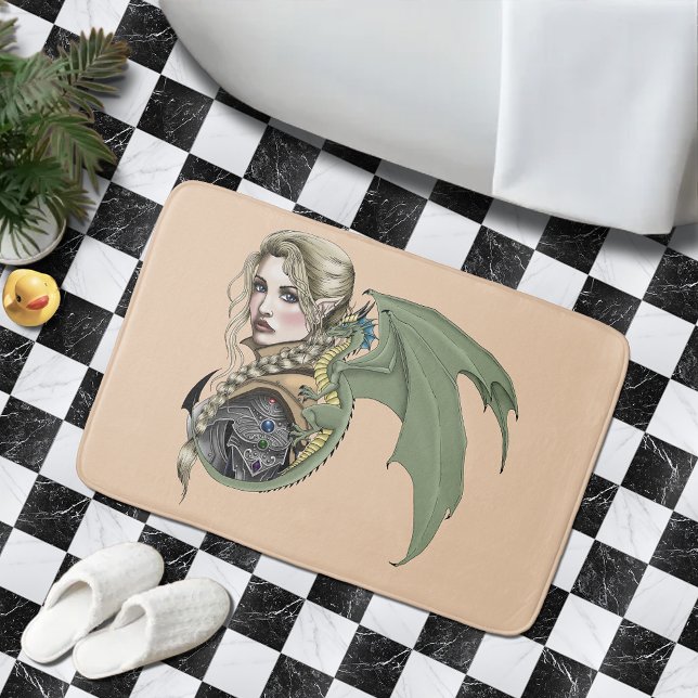 Elf Warrior Dragon Fantasy Magical Mediaeval Peach Bath Mat (Creator Uploaded)