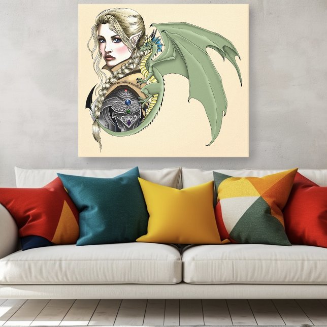 Elf Warrior Dragon Fantasy Magical Mediaeval Peach Canvas Print (Creator Uploaded)