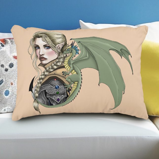 Elf Warrior Dragon Fantasy Magical Mediaeval Peach Decorative Cushion (Creator Uploaded)