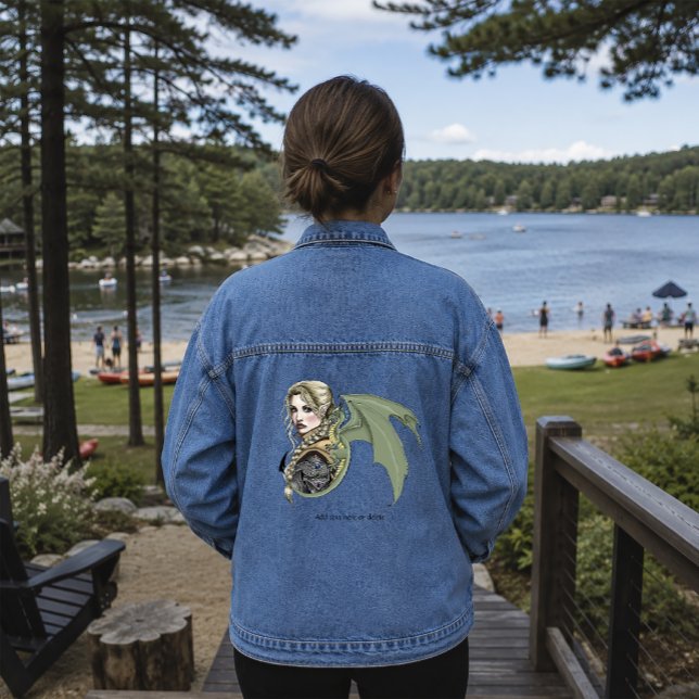 Elf Warrior Dragon Fantasy Magical Mediaeval Peach Denim Jacket (Creator Uploaded)
