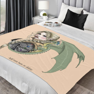 Elf Warrior Dragon Fantasy Magical Mediaeval Peach Fleece Blanket