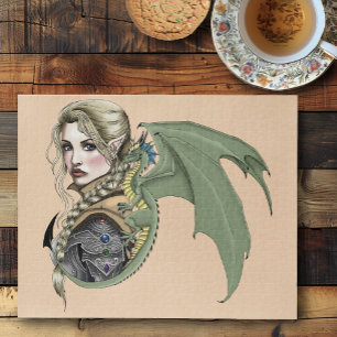 Elf Warrior Dragon Fantasy Magical Mediaeval Peach Jigsaw Puzzle