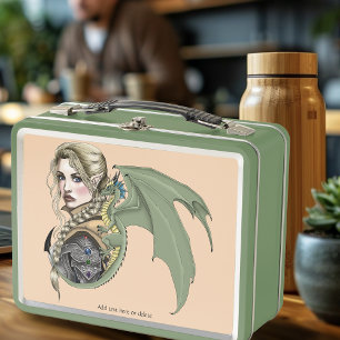 Elf Warrior Dragon Fantasy Magical Mediaeval Peach Metal Lunch Box