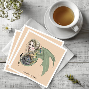Elf Warrior Dragon Fantasy Magical Mediaeval Peach Napkin