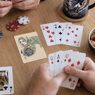 Elf Warrior Dragon Fantasy Magical Mediaeval Peach Playing Cards